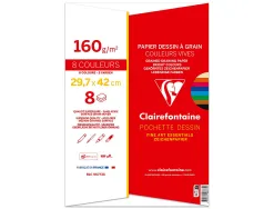 Papier dessin grain clairefontaine a3 assortiment vif 160gr 8f
