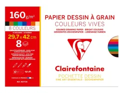 Papier dessin grain clairefontaine a3 assortiment vif 160gr 8f