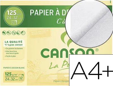 Papier dessin canson c à grain crayon encre gouache feutre 125g a4+ pochette 12f