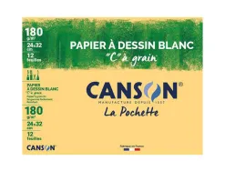 Papier dessin canson c à grain crayon encre gouache feutre 180g a4+ pochette 12f