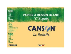 Papier dessin canson c à grain crayon encre gouache feutre 180g a3 pochette 10f