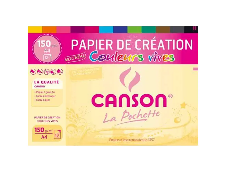 Papier dessin canson colorline grain fin 150g a4 coloris vifs pochette 12f