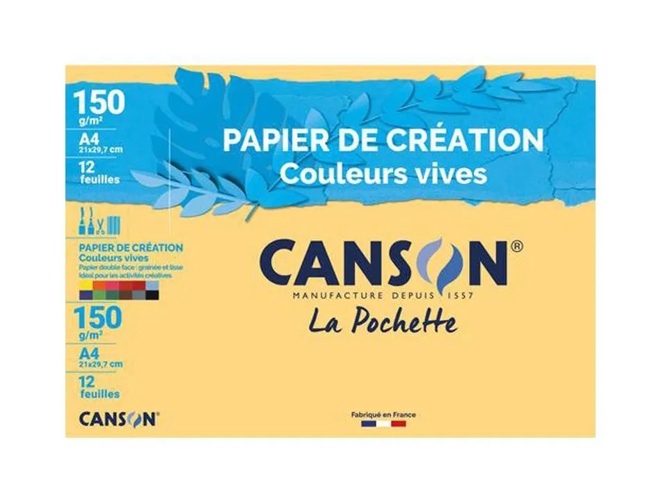 Papier dessin canson colorline grain fin 150g a4 coloris vifs pochette 12f