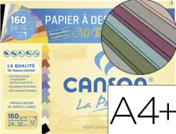 Papier dessin canson mi-teintes claires 160g a4+ coloris assortis pochette 12f