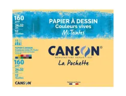 Papier dessin canson mi-teintes 160g a4+ coloris vifs pochette 12f