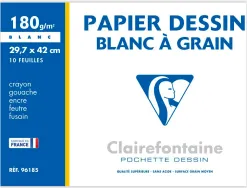 Papier dessin clairefontaine grain léger prononcé sans acide blancheur naturelle 180g a3 pochette 10f
