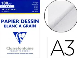 Papier dessin clairefontaine grain léger prononcé sans acide blancheur naturelle 180g a3 pochette 10f