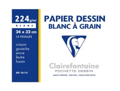 Papier dessin clairefontaine grain léger prononcé sans acide blancheur naturelle 224g a4+ pochette 12f