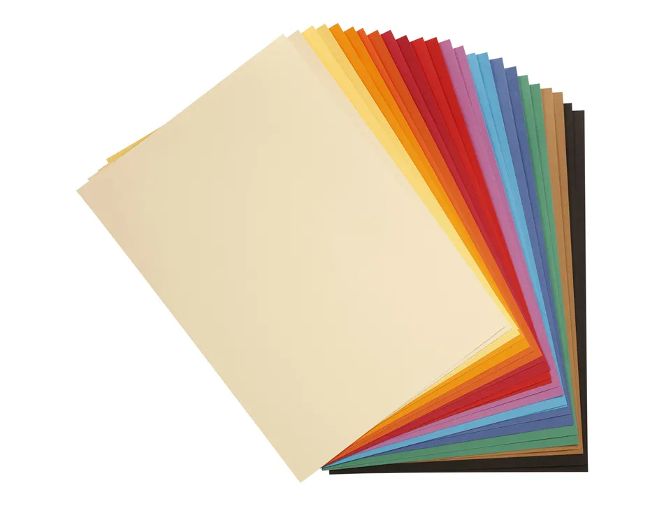 Papier dessin clairefontaine a grain 160g 1 surface grainee 1 lisse 50x65cm paquet 24f coloris vifs 24