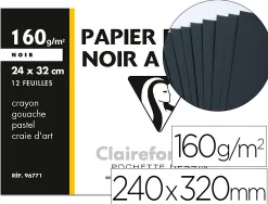 Papier dessin clairefontaine mi-teinte noir grain moyen a4+ 24x32cm crayon gouache pastel craie art pochette 12 feuilles