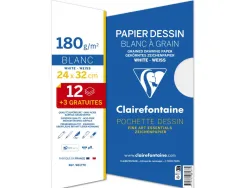 Papier dessin clairefontaine à grain 180g 24x32cm pochette de 15u lot 30 pochettes