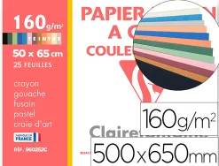 Papier dessin clairefontaine a grain 160g 1 surface grainee 1 lisse 50x65cm paquet 24f coloris pastel 24
