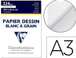 Papier dessin clairefontaine grain léger prononcé sans acide blancheur naturelle 224g a3 pochette 10f