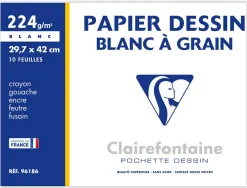 Papier dessin clairefontaine grain léger prononcé sans acide blancheur naturelle 224g a3 pochette 10f