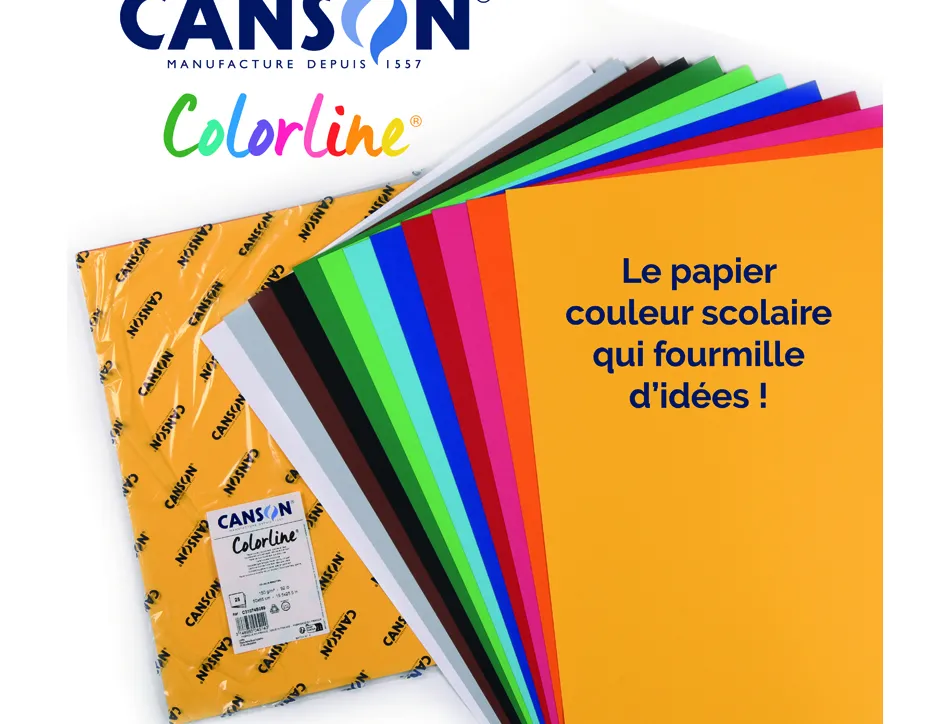 Papier dessin colorline canson 1 face grainee 1 face lisse 50x65 cm 150g coloris assortis 25 feuilles