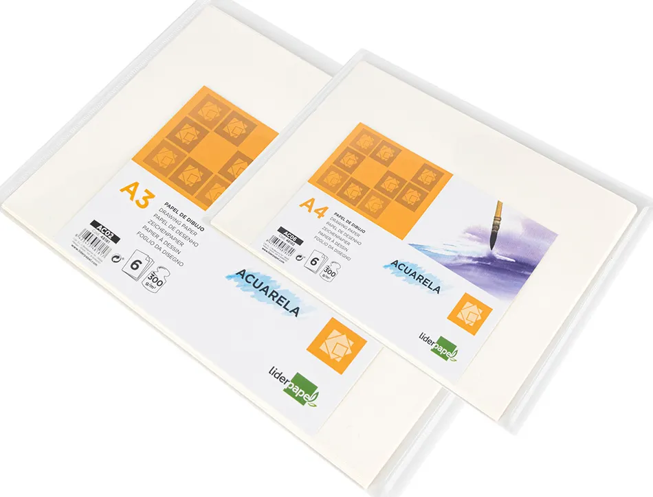 Papier dessin liderpapel aquarelle grain moyen 300g/m2 format a4 210x297mm minipack 6f