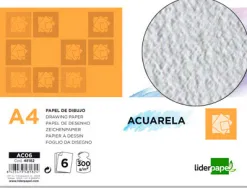 Papier dessin liderpapel aquarelle grain moyen 300g/m2 format a4 210x297mm minipack 6f
