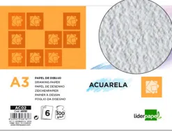 Papier dessin liderpapel aquarelle grain moyen 300g/m2 format a3 420x297mm minipack 6f