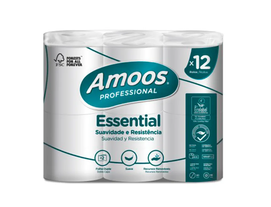 Papier hygienique amoos domestique 2 plis 20m paquet de 12 rouleaux