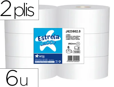 Papier hygiénique amoos jumbo 2 plis 350m paquet 6 rouleaux