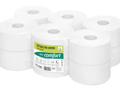 Papier hygiénique jumbo 180m center feed ouate blanche recyclée écolabel 2 plis rouleau 720 feuilles paquet 12 rouleaux