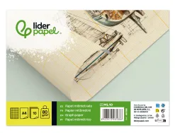 Papier millimétré liderpapel 1mm 80g/m2 feuille a4 210x297mm minipack 10f