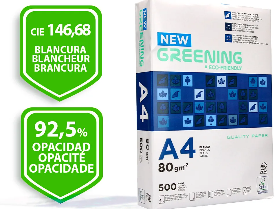 Papier multifonctio n greening a4 80g haute qualité pefc blancheur 146 opacité 92 rigidité 112 500f .