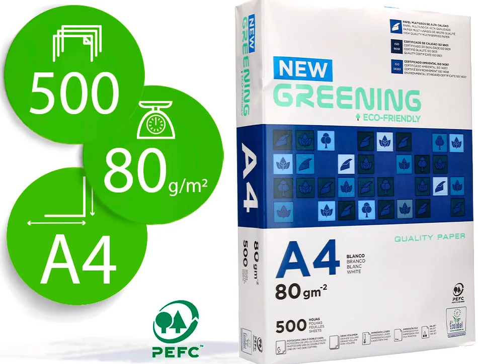 Papier multifonctio n greening a4 80g haute qualité pefc blancheur 146 opacité 92 rigidité 112 500f .