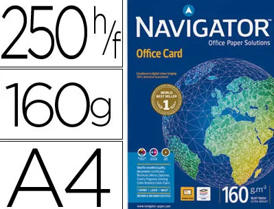 Papier navigator multifonction office card a4 160g/m2 blancheur 169 opacité 99 rigidité 51 250 feuilles