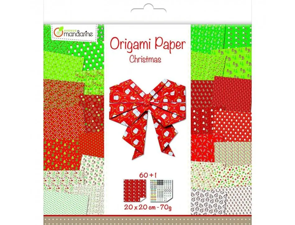 Papier origami avenue mandarine double face/uni 20x20cm noel paquet 60 feuilles