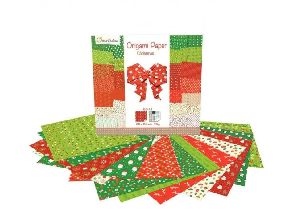 Papier origami avenue mandarine double face/uni 20x20cm noel paquet 60 feuilles