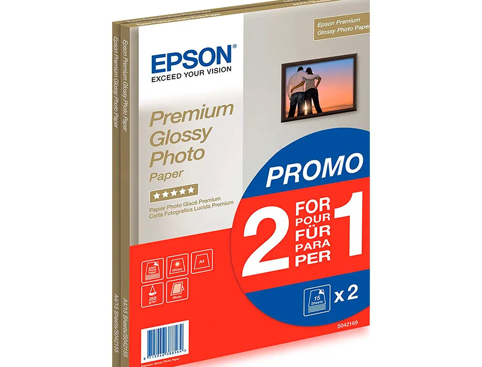 Papier photo epson glossy a4 255g/m2 2 en 1 15 feuilles