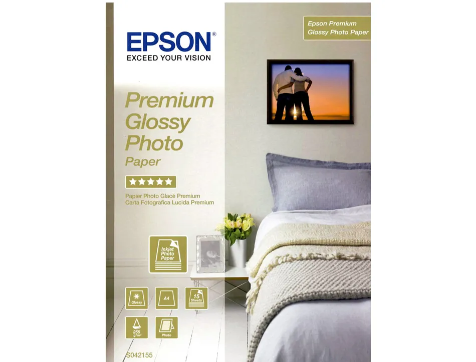 Papier photo epson jet d'encre premium glossy glacé super brillant a4 255g/m2 paquet 15 feuilles