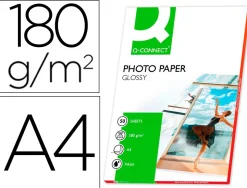 Papier photo q-connect jet d'encre glacé brillant a4 1 80g/m2 compatible toute imprimante paquet 50 feuilles