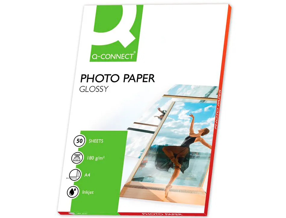 Papier photo q-connect jet d'encre glacé brillant a4 1 80g/m2 compatible toute imprimante paquet 50 feuilles