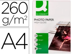 Papier photo q-connect jet d'encre glacé ultra brillant a4 260g compatible toute imprima nte paquet 50 feuilles