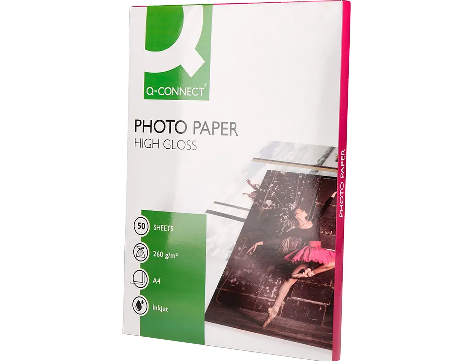 Papier photo q-connect jet d'encre glacé ultra brillant a4 260g compatible toute imprima nte paquet 50 feuilles
