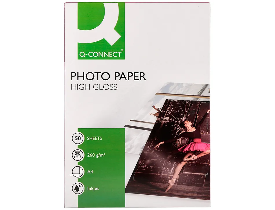 Papier photo q-connect jet d'encre glacé ultra brillant a4 260g compatible toute imprima nte paquet 50 feuilles