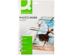 Papier photo q-connect jet d'encre glacé brillant a4 18 0g/m2 compatible toute imprimante paquet 20 feuilles