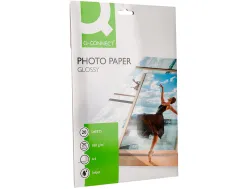 Papier photo q-connect jet d'encre glacé brillant a4 18 0g/m2 compatible toute imprimante paquet 20 feuilles