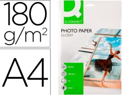 Papier photo q-connect jet d'encre glacé brillant a4 18 0g/m2 compatible toute imprimante paquet 20 feuilles