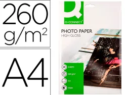 Papier photo q-connect jet d'encre glacé ultra-brillant a4 260g /m2 compatible toute imprimante paquet 20 feuilles