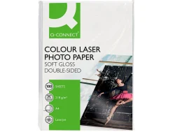 Papier photo q-connect laser semi glacé brillant a4 218g/m2 compatible toutes imprimantes paquet 100 feuilles