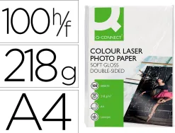 Papier photo q-connect laser semi glacé brillant a4 218g/m2 compatible toutes imprimantes paquet 100 feuilles