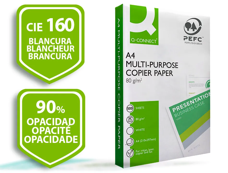 Papier q-connect a4 80g/m2 multifonction 500 feuilles 160 cie