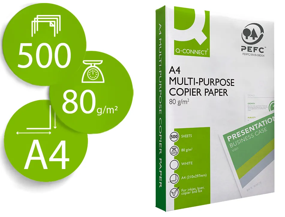 Papier q-connect a4 80g/m2 multifonction 500 feuilles 160 cie