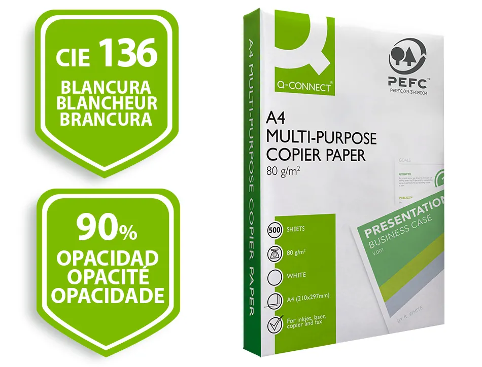Papier q-connect a4 80g/m2 multifonction 500 feuilles 160 cie