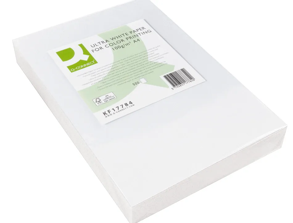 Papier q-connect multifonction ultrawhite a4 100g/m2 blancheur 170 opacité 96 rigidité 60 500 feuilles