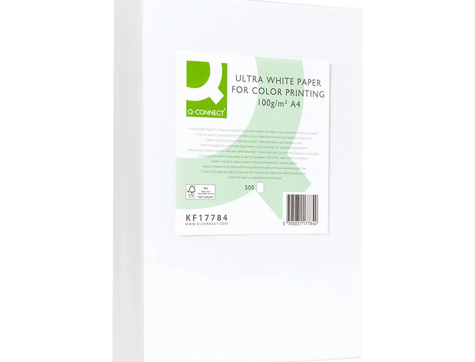 Papier q-connect multifonction ultrawhite a4 100g/m2 blancheur 170 opacité 96 rigidité 60 500 feuilles