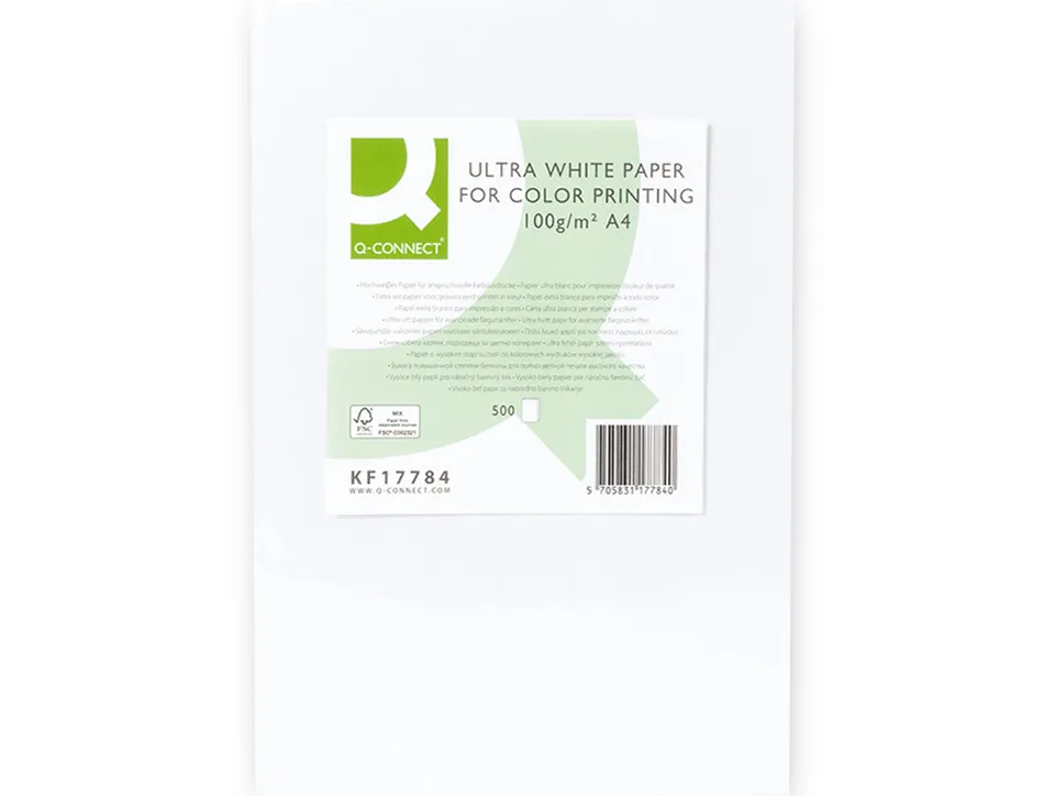 Papier q-connect multifonction ultrawhite a4 100g/m2 blancheur 170 opacité 96 rigidité 60 500 feuilles